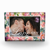 おしゃれな水彩花柄のモノグラム写真 フォトブロック (正面)