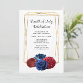 おしゃれな水彩花柄幾何学模様の7月4日パーティー 招待状 (スタンド正面)