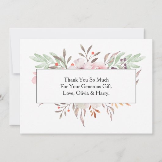 おしゃれな水彩花模様のゴールドハートの感謝カード サンキューカード (裏面)