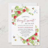 おしゃれな水彩草原のイチゴベイビーシャワー 招待状 (正面)