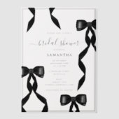 おしゃれな水彩黒リボン フォーマル ブライダル シャワー ベラム紙招待状 (正面)