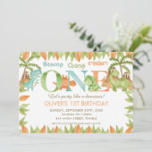 おしゃれな水彩 かわいい恐竜 1歳の誕生日パーティー 招待状 (スタンド正面)