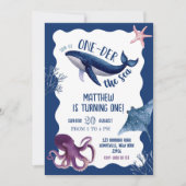 おしゃれな海の1歳誕生日 招待状 (正面)