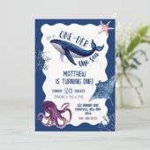 おしゃれな海の1歳誕生日 招待状 (スタンド正面)