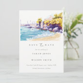 おしゃれな海岸の砂浜と岩の多い海景の水彩画 セーブザデート (スタンド正面)