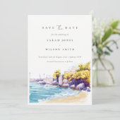 おしゃれな海岸の砂浜と岩場の海景 水彩画 セーブザデート (スタンド正面)