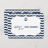 おしゃれな海軍 ネイビー ウェーブ 私のリングボアにしてください 招待状 (正面/裏面)