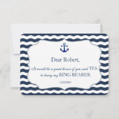 おしゃれな海軍 ネイビー ウェーブ 私のリングボアラーにしてください 招待状 (裏面)