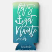 おしゃれな海辺のブルー バチェロレッテパーティー スリム缶クーラー (裏面)