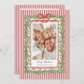 おしゃれな海辺のボウファミリー写真クリスマスホリデー シーズンカード (正面/裏面)