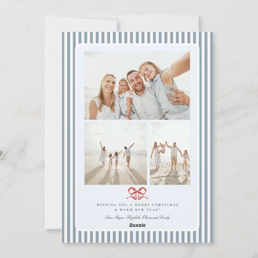 おしゃれな海辺のボウファミリー写真クリスマスホリデー シーズンカード (裏面)