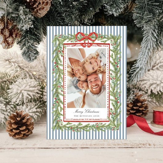 おしゃれな海辺のボウファミリー写真クリスマスホリデー シーズンカード