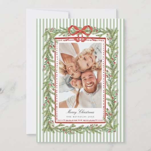 おしゃれな海辺のボウファミリー写真クリスマスホリデー シーズンカード (正面)