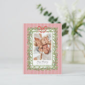 おしゃれな海辺のボウファミリー写真クリスマスホリデー シーズンポストカード (スタンド正面)