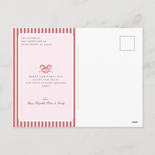 おしゃれな海辺のボウファミリー写真クリスマスホリデー シーズンポストカード (裏面)