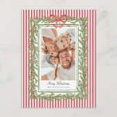 おしゃれな海辺のボウファミリー写真クリスマスホリデー シーズンポストカード (正面)