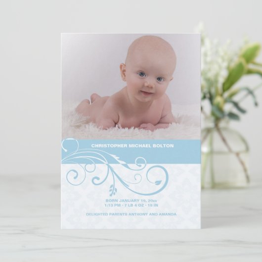 おしゃれな渦巻き写真 出生発表 案内状 (スタンド正面)