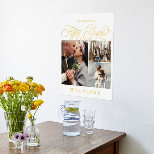 おしゃれな渦巻き文字の50周年ウェルカムポスター 箔ポスター (レイダウン (キッチン))