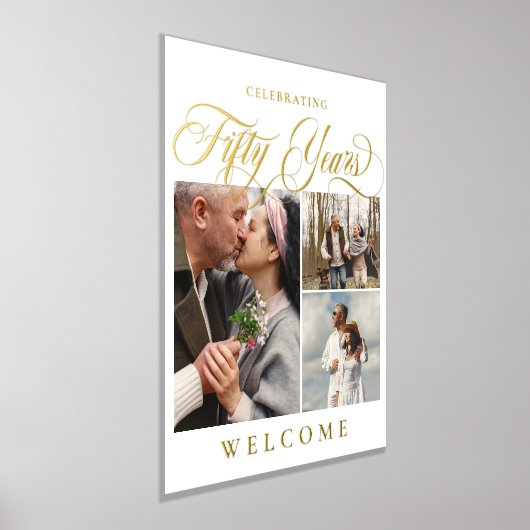 おしゃれな渦巻き文字の50周年ウェルカムポスター 箔ポスター (レイダウン)