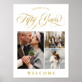 おしゃれな渦巻き模様と写真の50周年結婚記念日ウェルカム ポスター (正面)