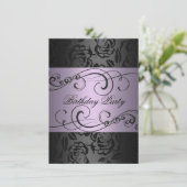 おしゃれな渦巻き ブラック&パープル ローズ 誕生日招待状 招待状 (スタンド正面)