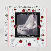 おしゃれな渦巻き ベビーシャワー モノグラム, フォトテンプレート 招待状 (正面/裏面)