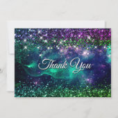 おしゃれな濃紫緑の偽グリッターのモノグラム サンキューカード (正面)