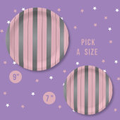 おしゃれな灰色とピンクのストライプの紙皿 ペーパープレート