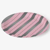 おしゃれな灰色とピンクのライン入りの紙皿 ペーパープレート (アングル)
