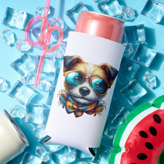 おしゃれな犬のサングラス姿 モダンなペットアート スリム缶クーラー (インサイチュ 夏)