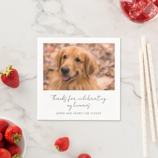 おしゃれな犬の写真のモダンウェディング スタンダードカクテルナプキン (インサイチュ)