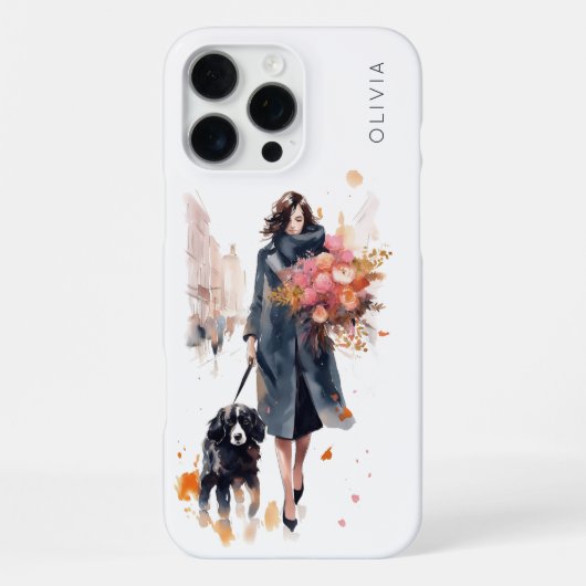 おしゃれな犬好きと花 iPhoneケース (裏面)