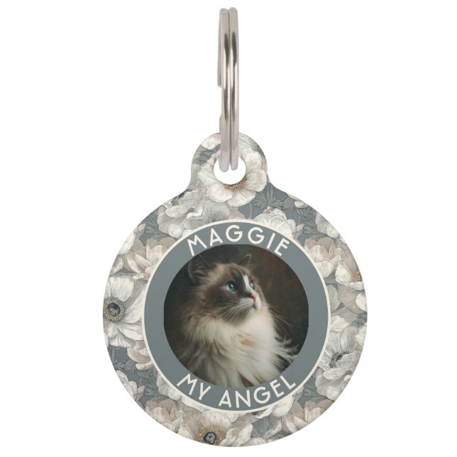 おしゃれな犬好きプレゼント アネモネ 花模様 ペット　ネームタグ (正面)