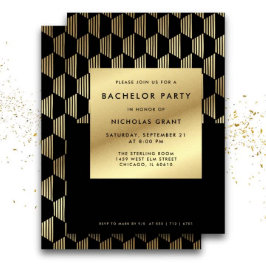 おしゃれな独身最後の夜 現代的なブラックとゴールドの箔 招待状