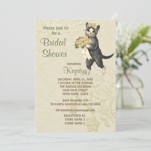 おしゃれな猫の結婚前お披露目パーティー招待状 招待状 (スタンド正面)
