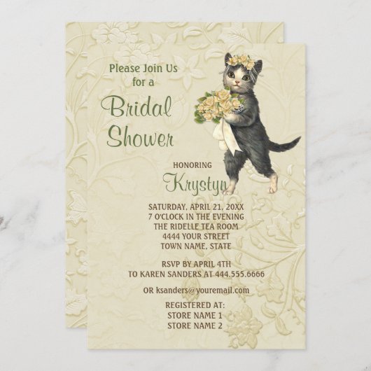 おしゃれな猫の結婚前お披露目パーティー招待状 招待状 (正面/裏面)