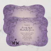 おしゃれな猫好きのための紫色のヴィンテージ結婚式招待状 招待状 (正面/裏面)