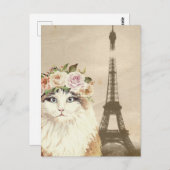 おしゃれな猫 & エッフェル塔 ポストカード (正面/裏面)