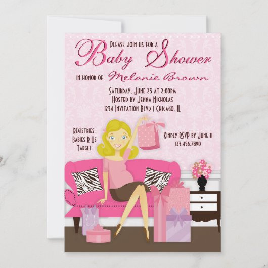 おしゃれな現代のママ ギフト付きベビーシャワー招待状 招待状 (正面)