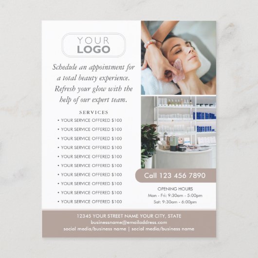 おしゃれな現代のメイクアップビューティーサロン タウペー ビジネス チラシ (裏面)
