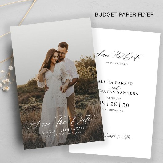 おしゃれな現代の写真を使ったエレガントな結婚式の招待状(save the date) チラシ