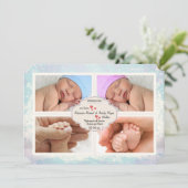おしゃれな現代の出産報告カード(4枚の写真) 案内状 (スタンド正面)
