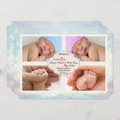 おしゃれな現代の出産報告カード(4枚の写真) 案内状 (正面/裏面)