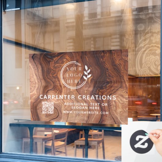 おしゃれな現代の木工ロゴQRコード ウィンドウサイン (カフェ窓)