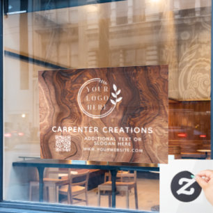 おしゃれな現代の木工ロゴQRコード ウィンドウサイン