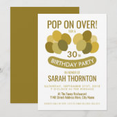 おしゃれな現代の風船、金の誕生日パーティー 招待状 (正面/裏面)