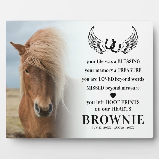 おしゃれな現代の馬の写真追悼 ペットの死 フォトプラーク (正面)