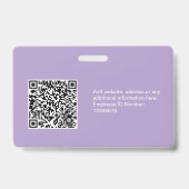 おしゃれな現代のIDカード シンプルQR 大きな写真 紫 バッジ (裏面)