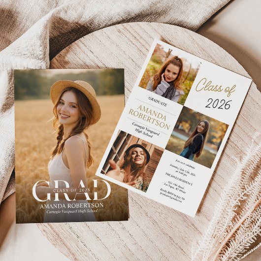 おしゃれな現代的なカジュアル写真卒業招待状 招待状