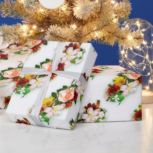 おしゃれな現代的なカラフルなバラの花のギフト ラッピングペーパー (クリスマス)